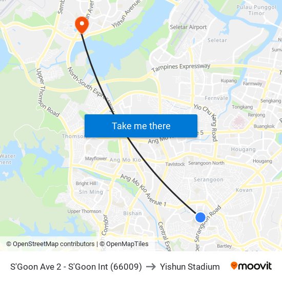 S'Goon Ave 2 - S'Goon Int (66009) to Yishun Stadium map