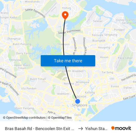 Bras Basah Rd - Bencoolen Stn Exit B (08069) to Yishun Stadium map