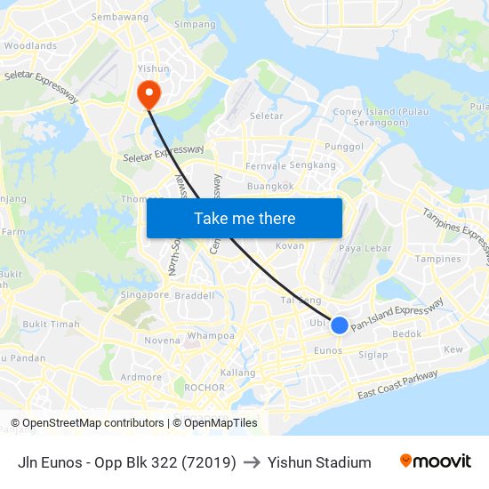 Jln Eunos - Opp Blk 322 (72019) to Yishun Stadium map