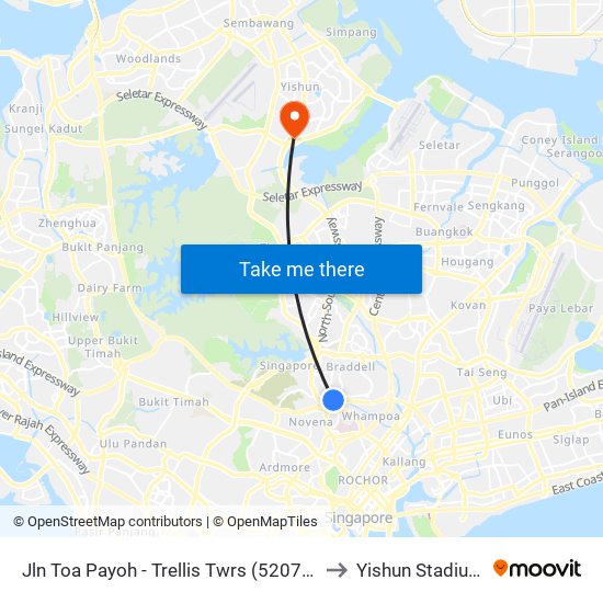 Jln Toa Payoh - Trellis Twrs (52071) to Yishun Stadium map