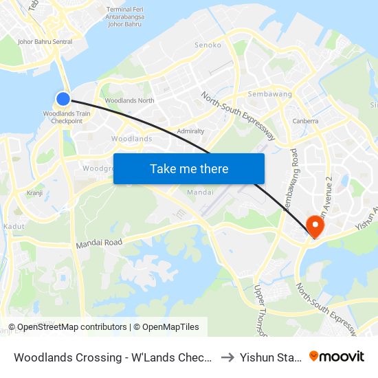 Woodlands Crossing - W'Lands Checkpt (46109) to Yishun Stadium map