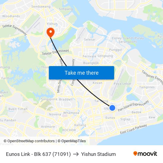 Eunos Link - Blk 637 (71091) to Yishun Stadium map