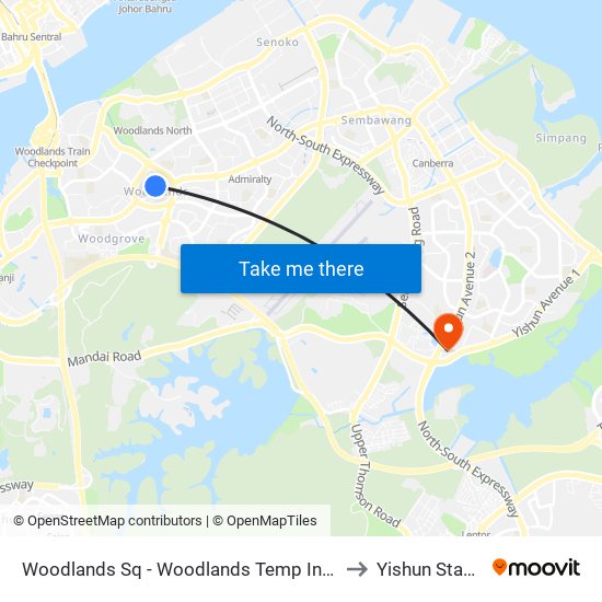 Woodlands Sq - Woodlands Temp Int (47009) to Yishun Stadium map