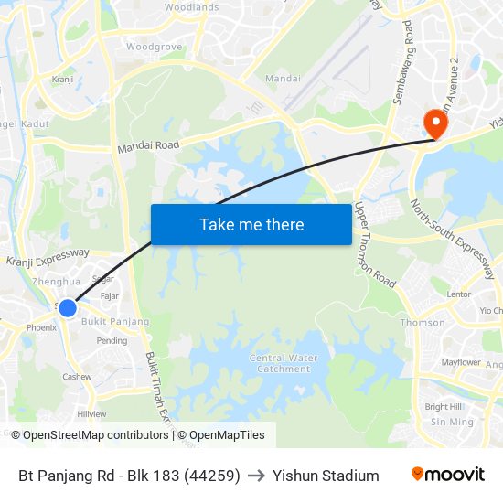 Bt Panjang Rd - Blk 183 (44259) to Yishun Stadium map