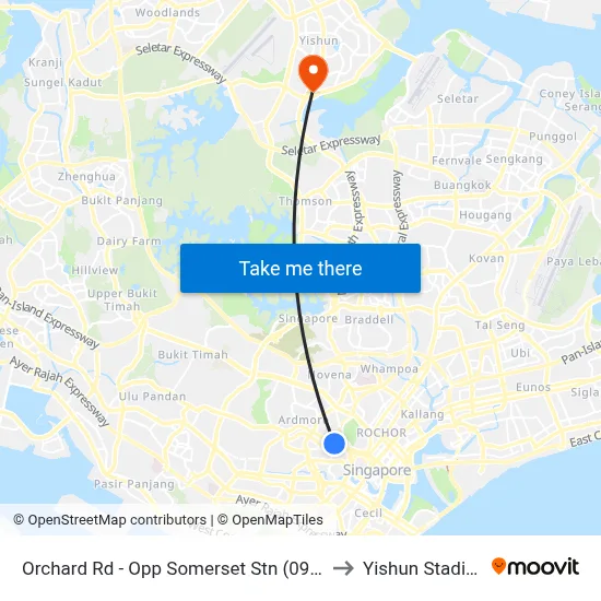 Orchard Rd - Opp Somerset Stn (09038) to Yishun Stadium map