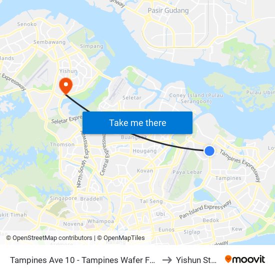 Tampines Ave 10 - Tampines Wafer Fab Pk (75351) to Yishun Stadium map