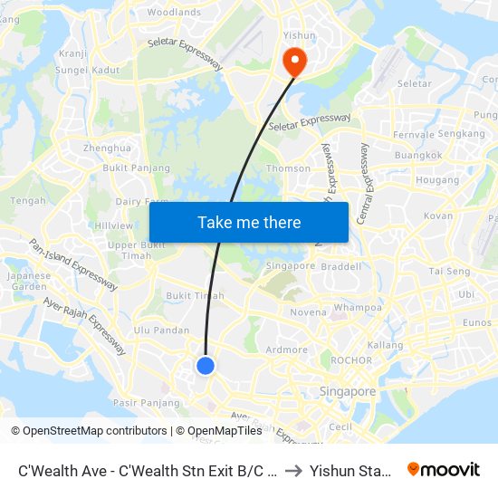 C'Wealth Ave - C'Wealth Stn Exit B/C (11169) to Yishun Stadium map