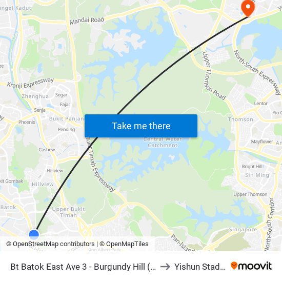 Bt Batok East Ave 3 - Burgundy Hill (42319) to Yishun Stadium map