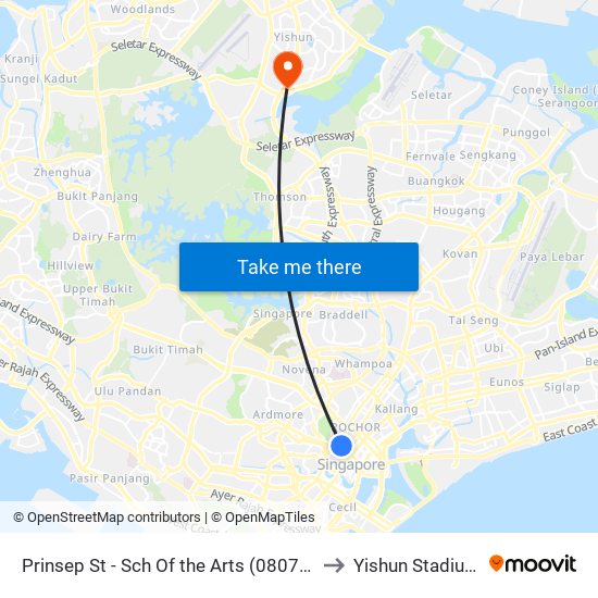 Prinsep St - Sch Of the Arts (08079) to Yishun Stadium map