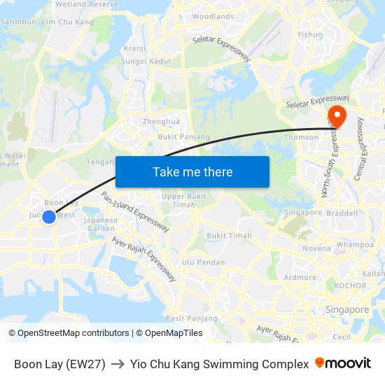 Boon Lay (EW27) to Yio Chu Kang Swimming Complex map