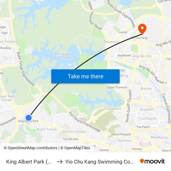 King Albert Park (DT6) to Yio Chu Kang Swimming Complex map