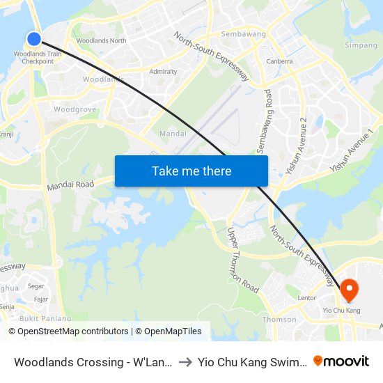 Woodlands Crossing - W'Lands Checkpt (46109) to Yio Chu Kang Swimming Complex map