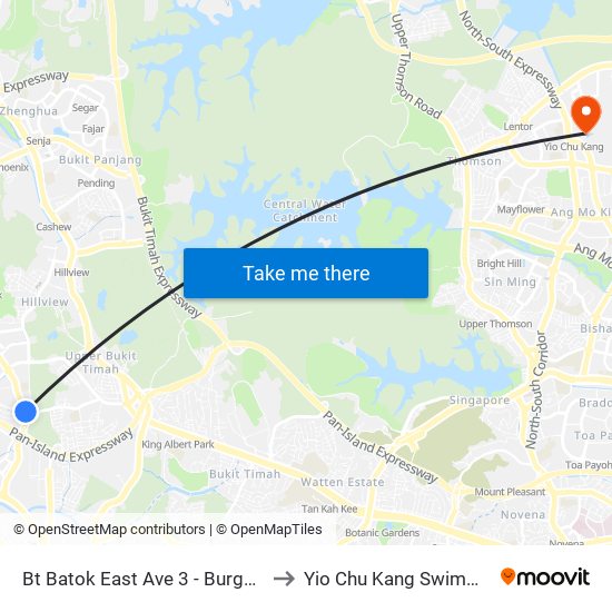 Bt Batok East Ave 3 - Burgundy Hill (42319) to Yio Chu Kang Swimming Complex map