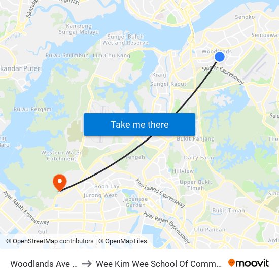 Woodlands Ave 2 - Blk 511 (46331) to Wee Kim Wee School Of Communication And Information (Wkwsci) map