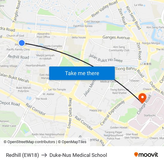 Redhill (EW18) to Duke-Nus Medical School map