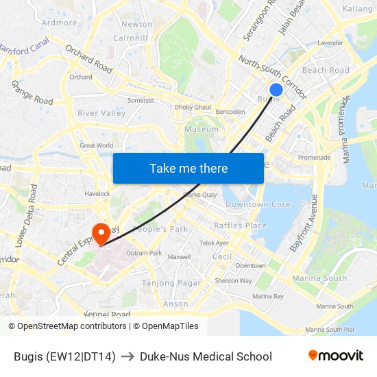 Bugis (EW12|DT14) to Duke-Nus Medical School map