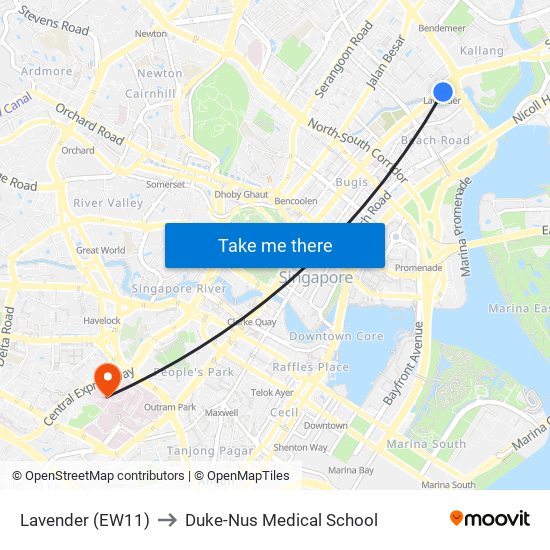 Lavender (EW11) to Duke-Nus Medical School map