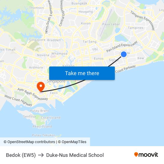 Bedok (EW5) to Duke-Nus Medical School map