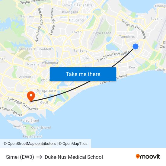 Simei (EW3) to Duke-Nus Medical School map