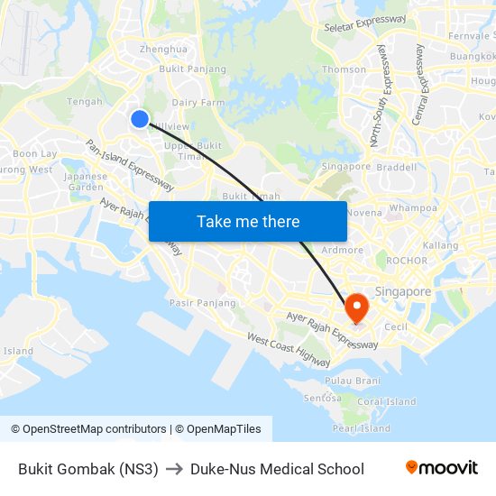 Bukit Gombak (NS3) to Duke-Nus Medical School map