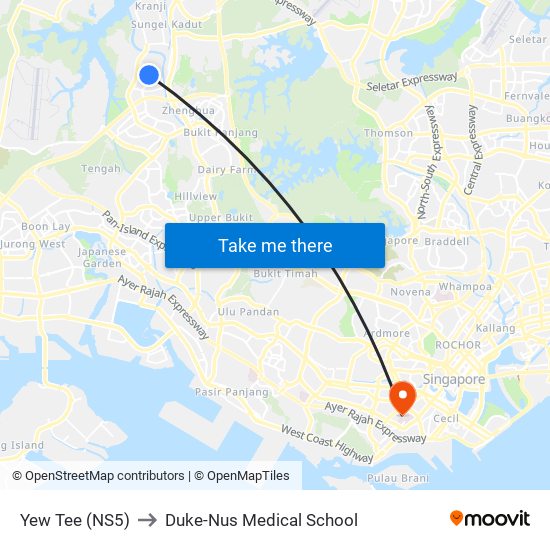 Yew Tee (NS5) to Duke-Nus Medical School map