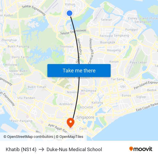Khatib (NS14) to Duke-Nus Medical School map