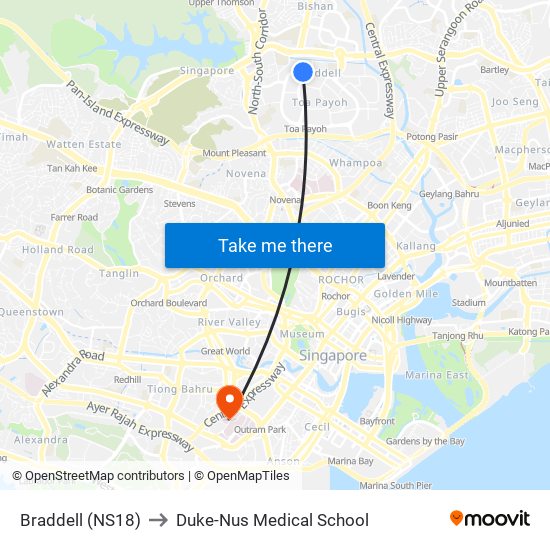 Braddell (NS18) to Duke-Nus Medical School map