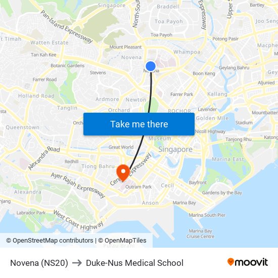 Novena (NS20) to Duke-Nus Medical School map