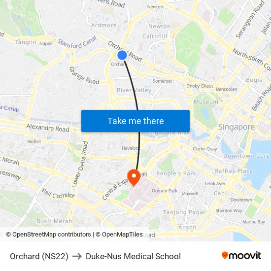 Orchard (NS22) to Duke-Nus Medical School map