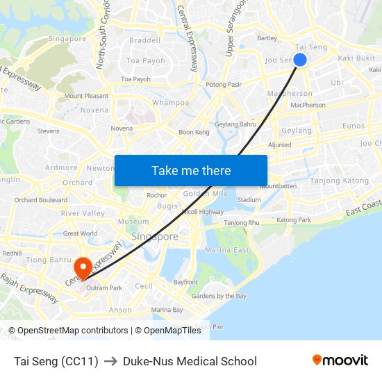 Tai Seng (CC11) to Duke-Nus Medical School map