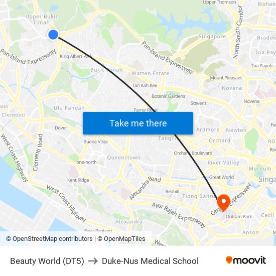 Beauty World (DT5) to Duke-Nus Medical School map