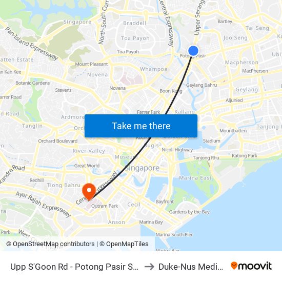 Upp S'Goon Rd - Potong Pasir Stn Exit B (60269) to Duke-Nus Medical School map