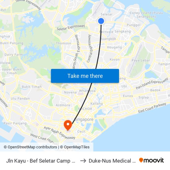 Jln Kayu - Bef Seletar Camp G (68111) to Duke-Nus Medical School map