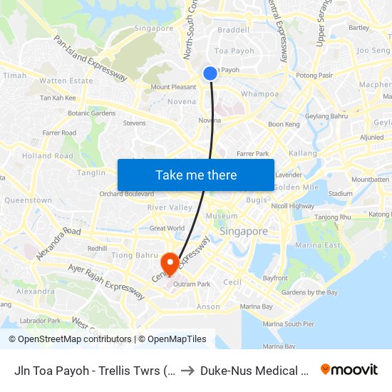 Jln Toa Payoh - Trellis Twrs (52071) to Duke-Nus Medical School map