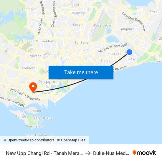 New Upp Changi Rd - Tanah Merah Stn Exit B (85091) to Duke-Nus Medical School map