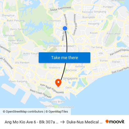 Ang Mo Kio Ave 6 - Blk 307a (54019) to Duke-Nus Medical School map