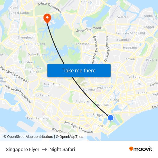 Singapore Flyer to Night Safari map