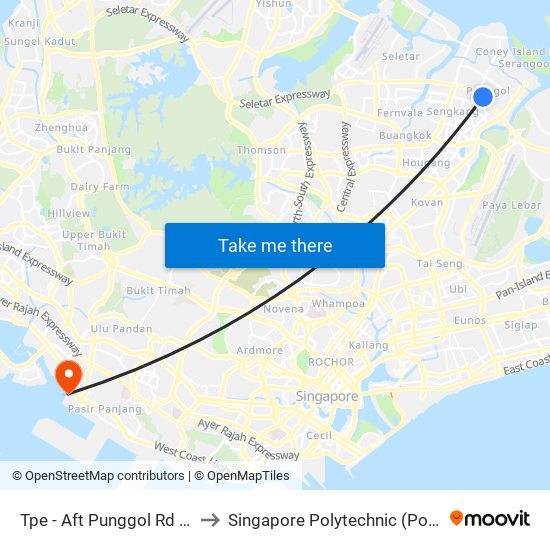 Tpe -  Aft Punggol Rd (65199) to Singapore Polytechnic (Poly Marina) map