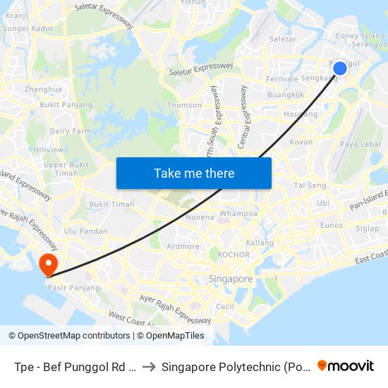 Tpe -  Bef Punggol Rd (65191) to Singapore Polytechnic (Poly Marina) map