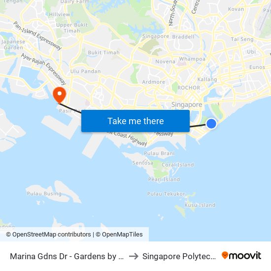 Marina Gdns Dr - Gardens by the Bay Stn Exit 1 (03369) to Singapore Polytechnic (Poly Marina) map