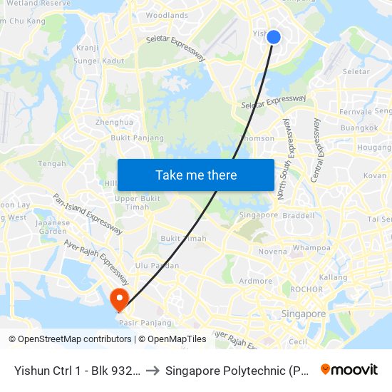 Yishun Ctrl 1 - Blk 932 (59661) to Singapore Polytechnic (Poly Marina) map