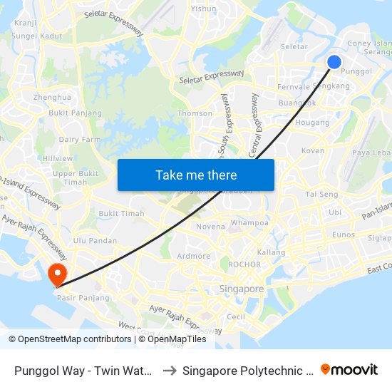 Punggol Way - Twin Waterfalls (65431) to Singapore Polytechnic (Poly Marina) map
