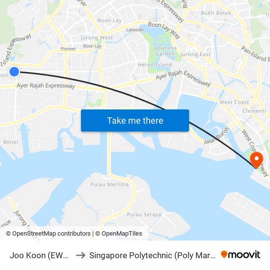 Joo Koon (EW29) to Singapore Polytechnic (Poly Marina) map