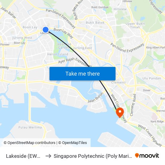 Lakeside (EW26) to Singapore Polytechnic (Poly Marina) map