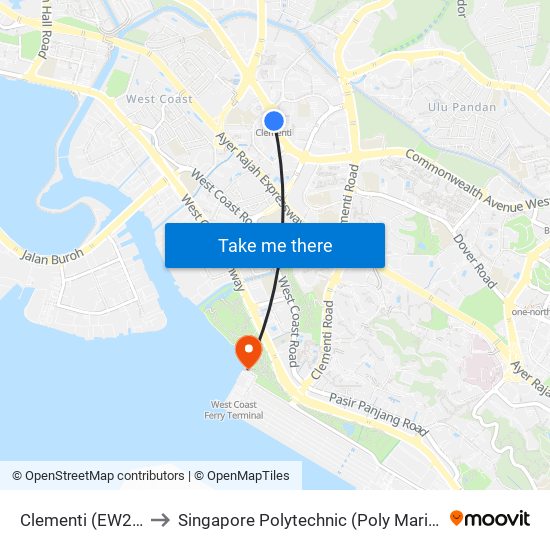 Clementi (EW23) to Singapore Polytechnic (Poly Marina) map