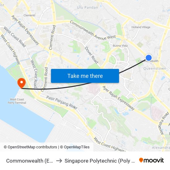 Commonwealth (EW20) to Singapore Polytechnic (Poly Marina) map