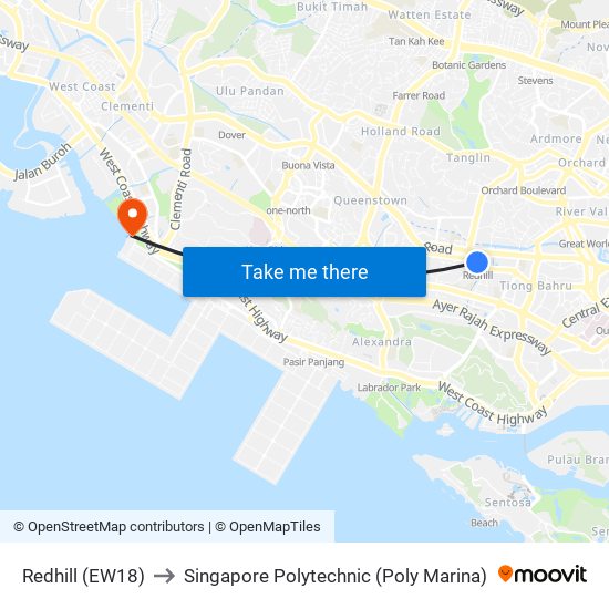 Redhill (EW18) to Singapore Polytechnic (Poly Marina) map