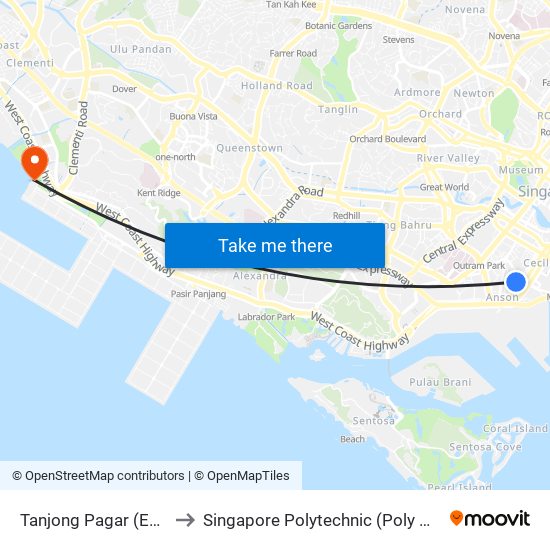 Tanjong Pagar (EW15) to Singapore Polytechnic (Poly Marina) map