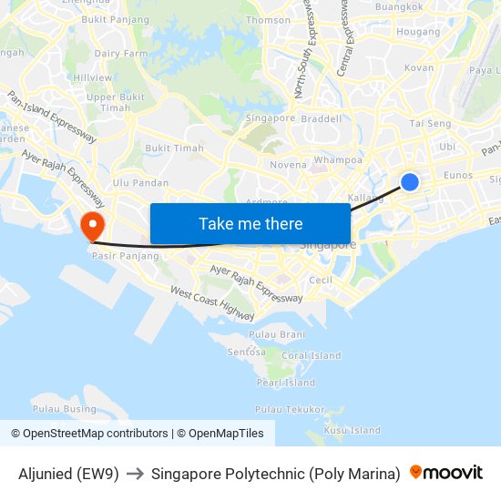 Aljunied (EW9) to Singapore Polytechnic (Poly Marina) map