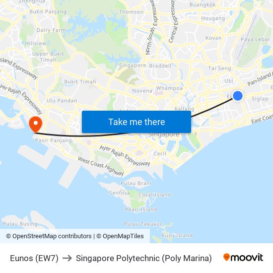 Eunos (EW7) to Singapore Polytechnic (Poly Marina) map